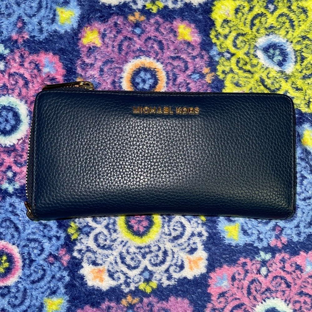 Michael Kors navy blue zip around wallet